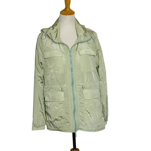 SAVVI Jackets & Blazers - Savvi Lightweight Light Green Nylon Hooded Jacket Size Medium